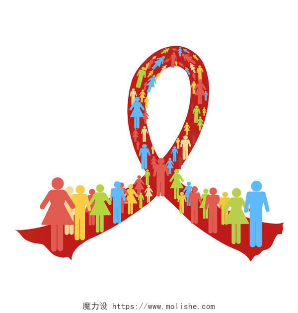 国际艾滋病日扁平人物与丝带素材插画元素